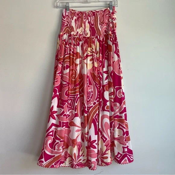 Poupette St Barth Carla Printed Satin Maxi Skirt Size XS Tassel Slit - Picture 10 of 15